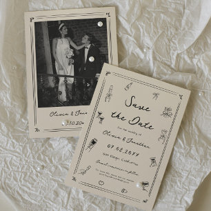 Handgezeichnete Kritzelei Old Money Hochzeit Termi Einladung