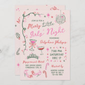 Handgezeichnete Kritzeleien Merry Little Girls' Ni Einladung (Vorne/Hinten)