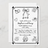 Handgezeichnete kritzelige Heirat Einladung (Vorne/Hinten)
