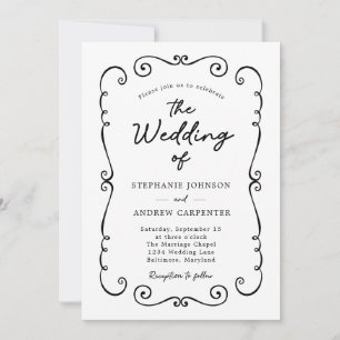Handgezeichnete Kritzelrand-QR-Code-Hochzeit Einladung