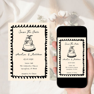 Handgezeichnete Kuchen-Doodle-Launige Hochzeit Einladung