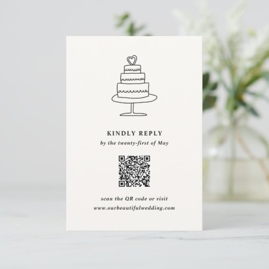 Handgezeichnete Kuchen Doodle Moderne Hochzeit RSVP Karte (Stehend Vorderseite)