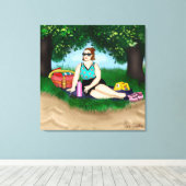 Handgezeichnete Kunst | Entspannen von Frauen am S Leinwanddruck (Insitu (Holzboden))