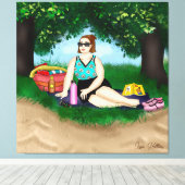 Handgezeichnete Kunst | Entspannen von Frauen am S Leinwanddruck (Insitu (Holzboden))