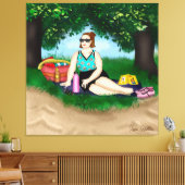 Handgezeichnete Kunst | Entspannen von Frauen am S Leinwanddruck (Insitu (Wohnzimmer))