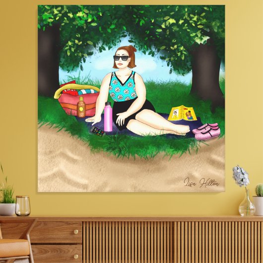 Handgezeichnete Kunst | Entspannen von Frauen am S Leinwanddruck (Insitu (Wohnzimmer))