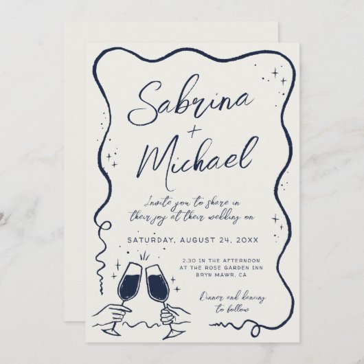 Handgezeichnete Kurven Whimsical Wedding Einladung (Vorne/Hinten)