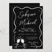 Handgezeichnete Kurvy Whimsical Black Wedding Einladung (Vorne/Hinten)