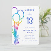 Handgezeichnete Lässige Birthday Rainbow Ballon Ki Einladung (Stehend Vorderseite)