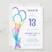 Handgezeichnete Lässige Birthday Rainbow Ballon Ki Einladung (Vorderseite)