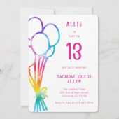 Handgezeichnete Lässige Birthday Rainbow Ballon Ki Einladung (Vorderseite)