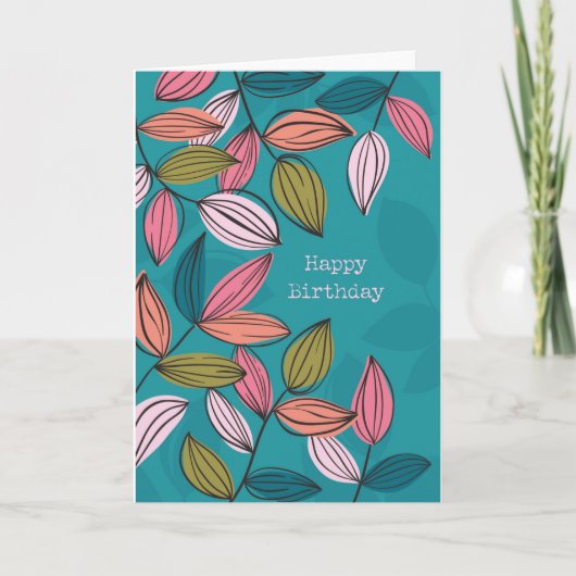 Handgezeichnete leaf Art Petal Happy Birthday Card Karte (Vorderseite)