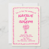 Handgezeichnete, lebhafte, rosa Retro Doppelseitig Einladung (Vorderseite)