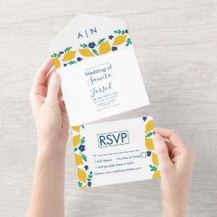 Handgezeichnete Lemon Hochzeit in einer Einladung