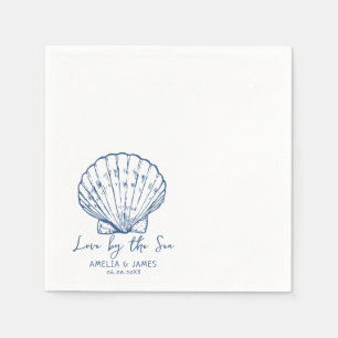 Handgezeichnete Liebe am Meer Seashell Hochzeit Serviette