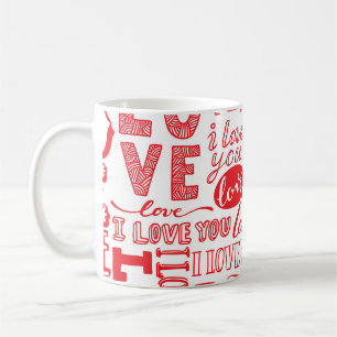 Handgezeichnete Liebes-Kritzeleien nahtloser Hinte Kaffeetasse