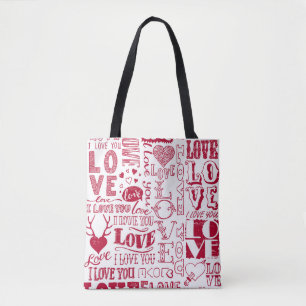 Handgezeichnete Liebesdoodles, charmanter Muster. Tasche
