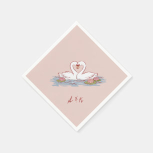 Handgezeichnete Liebesschwäne Hochzeit Serviette