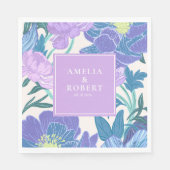 Handgezeichnete Lilac- und Lila Pastellblütenhochz Serviette (Vorderseite)