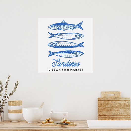 Handgezeichnete Lisboa Fischmarkt Sardinen Poster (Küche)