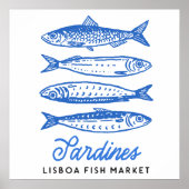 Handgezeichnete Lisboa Fischmarkt Sardinen Poster (Vorne)