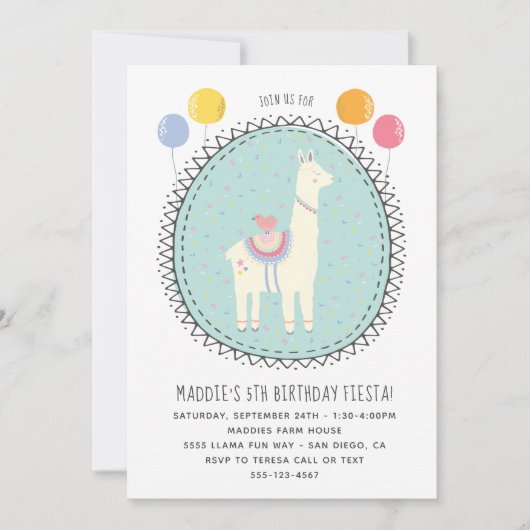 Handgezeichnete Llama Birthday Party Einladung (Vorderseite)