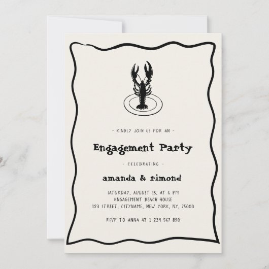 Handgezeichnete Lobster Seafood Theme Engagement P Einladung (Vorderseite)