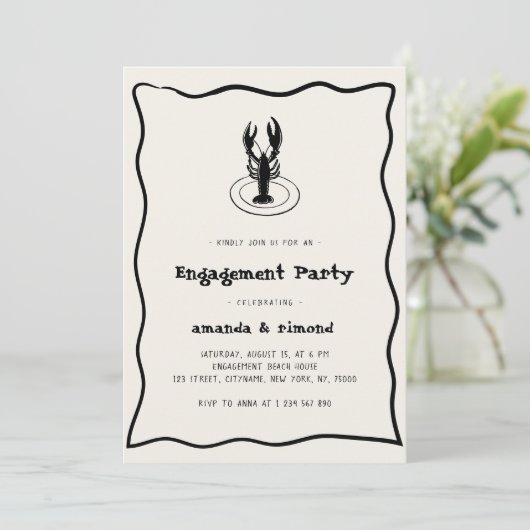 Handgezeichnete Lobster Seafood Theme Engagement P Einladung (Stehend Vorderseite)