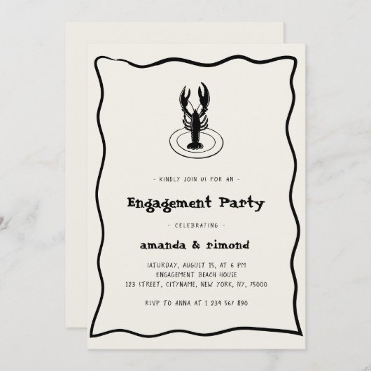 Handgezeichnete Lobster Seafood Theme Engagement P Einladung (Vorne/Hinten)