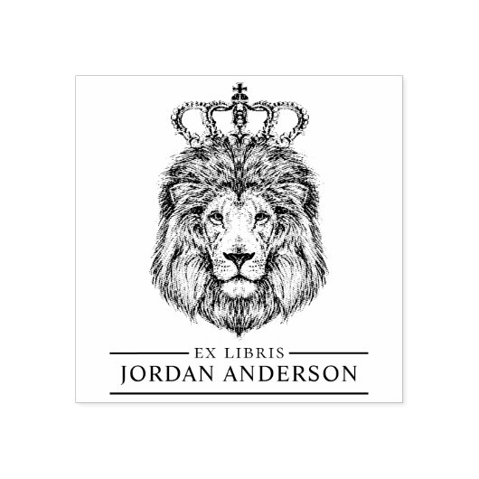 Handgezeichnete Löwe mit Krone | Individuelle Name Gummistempel (Prägung)