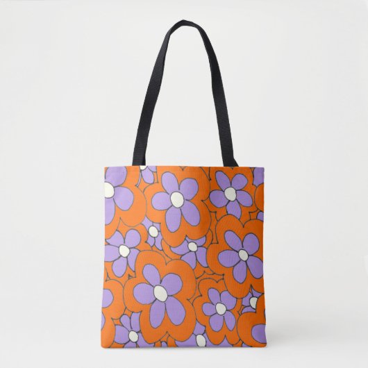 Handgezeichnete lustige Blume druckorange lila Tasche (Vorderseite)