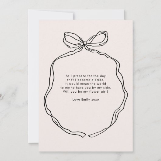 Handgezeichnete Mädchenkarte der Whimsical Ribbon- Einladung (Rückseite)