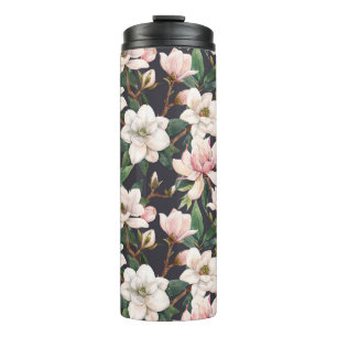 Handgezeichnete Magnolien: nahtloses Wasserfarbdes Thermosbecher