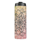 Handgezeichnete Mandala-Blume auf Blätter Thermosbecher (Vorderseite)
