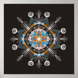 Handgezeichnete Mandala-Doodle-Kunst Bunt Boho Poster