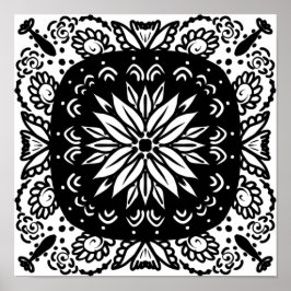 Handgezeichnete Mandala Doodle Schwarz-weiße Kunst Poster