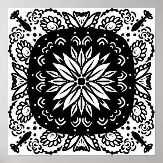 Handgezeichnete Mandala Doodle Schwarz-weiße Kunst Poster (Vorne)