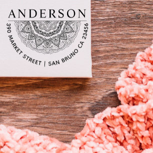 Handgezeichnete Mandala Familienname Runde Rücksen Permastempel