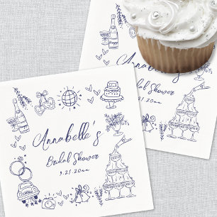 Handgezeichnete marineblaue wunderliche Brautparty Serviette