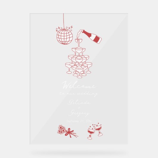 Handgezeichnete Maroon Illustrations Doodles Hochz Acrylschild (Vorderseite)