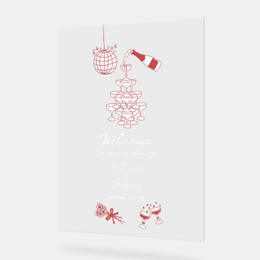 Handgezeichnete Maroon Illustrations Doodles Hochz Acrylschild (Winkel)