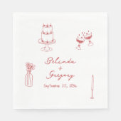 Handgezeichnete Maroon Illustrations Doodles Hochz Serviette (Vorderseite)