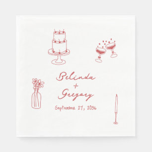 Handgezeichnete Maroon Illustrations Doodles Hochz Serviette