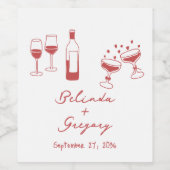 Handgezeichnete Maroon Illustrations Doodles Hochz Weinetikett (Einzelnes Label)