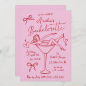 Handgezeichnete Martini Bachelorette Einladung nac (Vorne/Hinten)