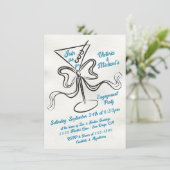 Handgezeichnete Martini Bow Funky Engagement Party Einladung (Stehend Vorderseite)