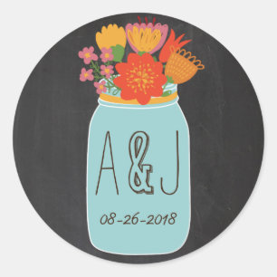 Handgezeichnete Mason Jar und Blume Chalkboard Mon Runder Aufkleber