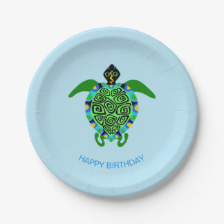 Handgezeichnete Meeresschildkröte - Happy Birthday Pappteller