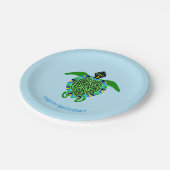 Handgezeichnete Meeresschildkröte - Happy Birthday Pappteller (Schrägansicht)