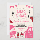 Handgezeichnete Minimalistische BaByQ-Girl-Babydus Einladung (Vorderseite)